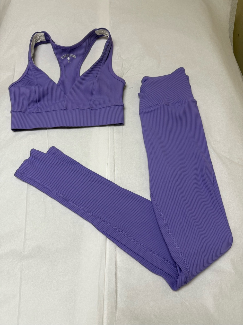 Year of Ours Ribbed Purple Leggings and Sports Bra Set
